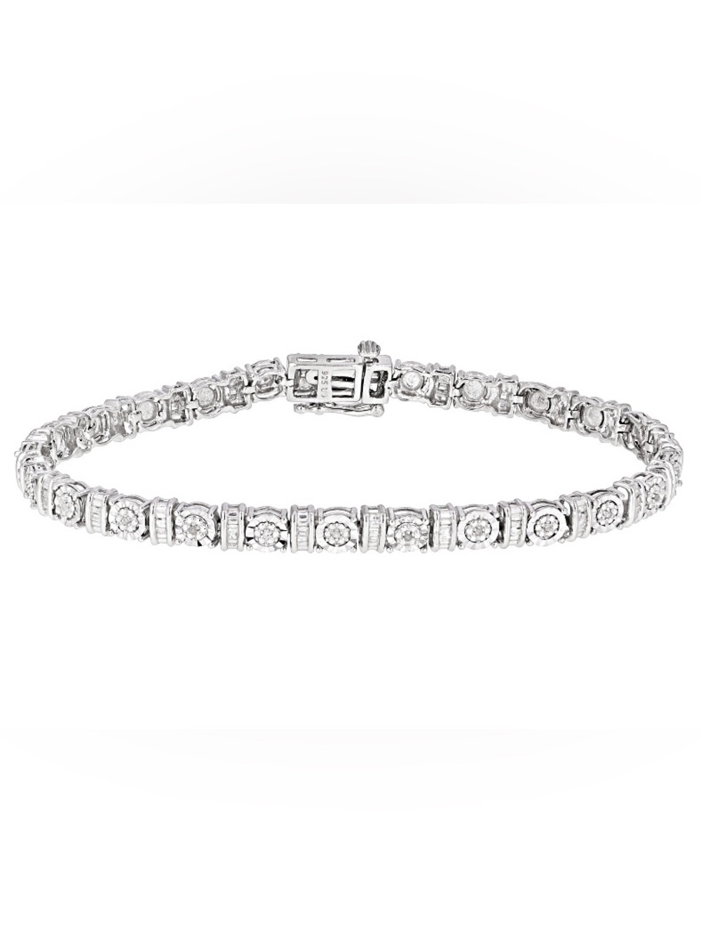 .25 Carat White Diamond Rhodium Over Sterling Silver Cluster Tennis Bracelet